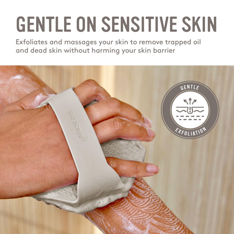 Sud Scrub® Antimicrobial Silicone Body Scrubber, Exfoliating Body Scrubber for Sensitive Skin, Eco Friendly Shower Scrubber for Body, Silicone Body Brush for Showering, Clay - Image 3